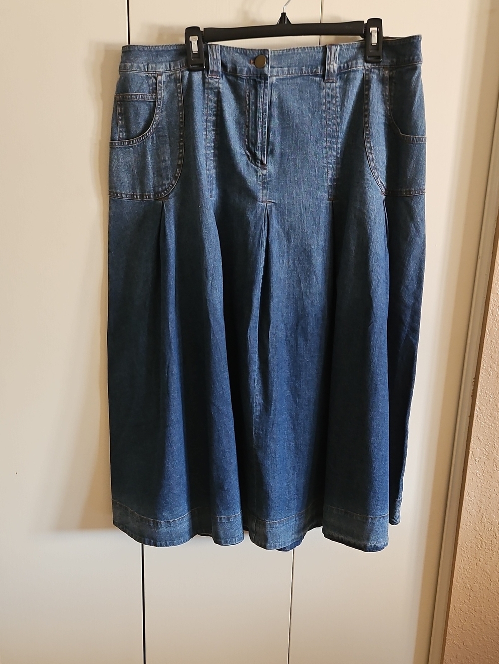 Soft Surroundings Dark Blue Denim A-Line Midi Skirt